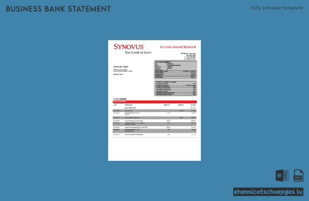 Synovus Bank Unternehmensabrechnung – Beispielvorschau (Word und PDF)
